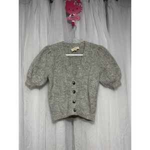 Sézane Perrine Mohair Wool Cardigan Womens XS Gray Puff‎ Sleeve Button Knit
